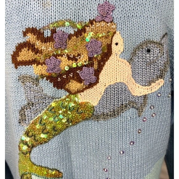 Storybook Knits Vtg Ocean Dolphin Mermaid Cardigan Sweater Womens Sz M Cottage - Picture 6 of 11